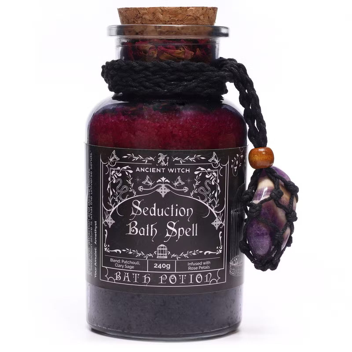 Seduction Witch Bath Spell Potion & Amethyst Crystal Amulet