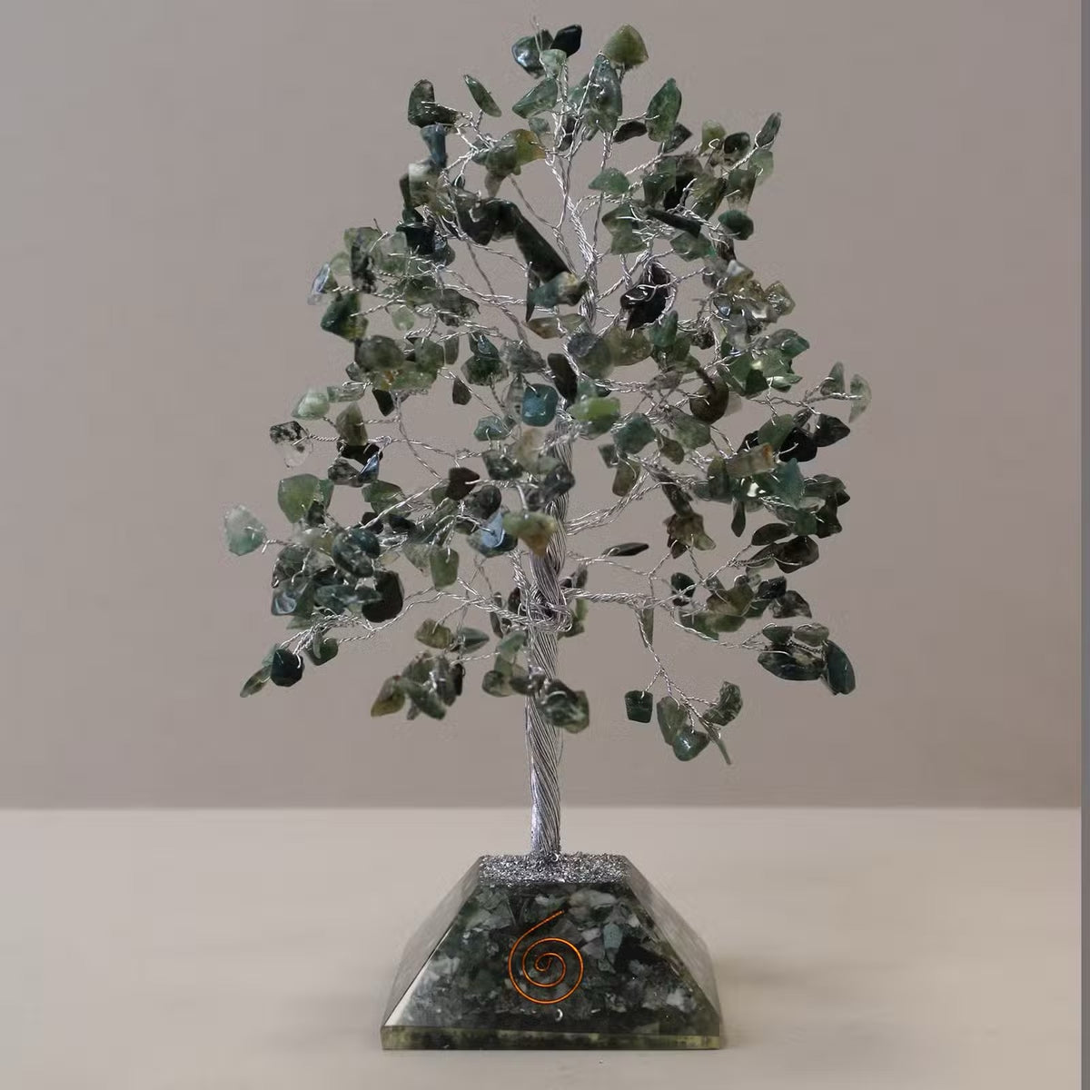 Moss Agate Gemstone Tree with Orgonite Base - 320 Stone