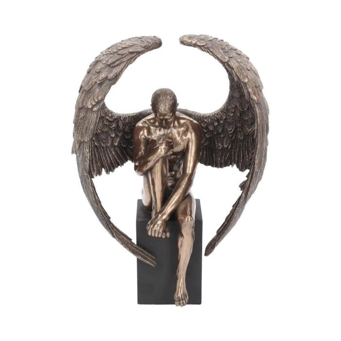 Bronzed Religious Contemplative Angel's Reflection Figurine 26cm