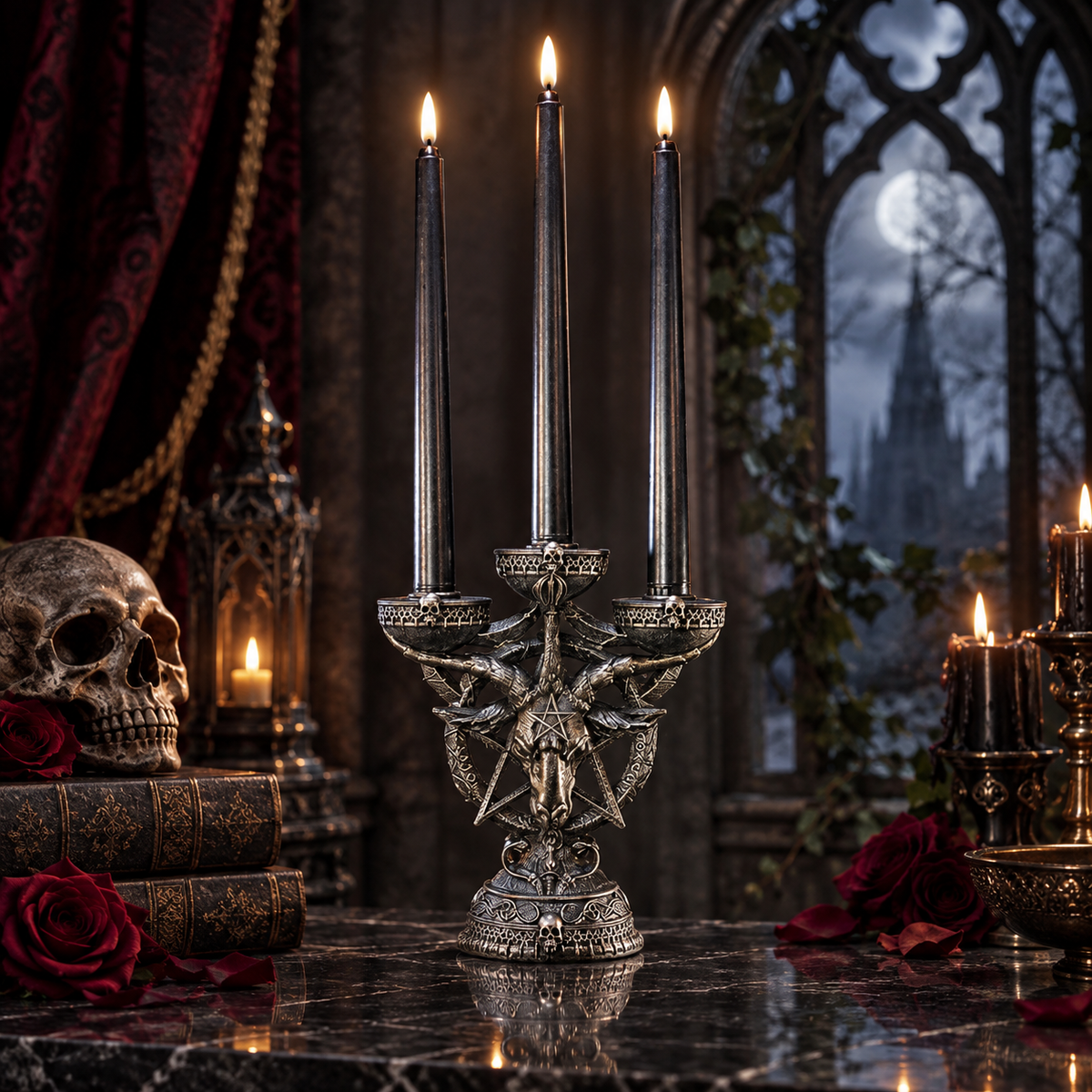 Baphomet's Radiance Candelabra with LED Candles