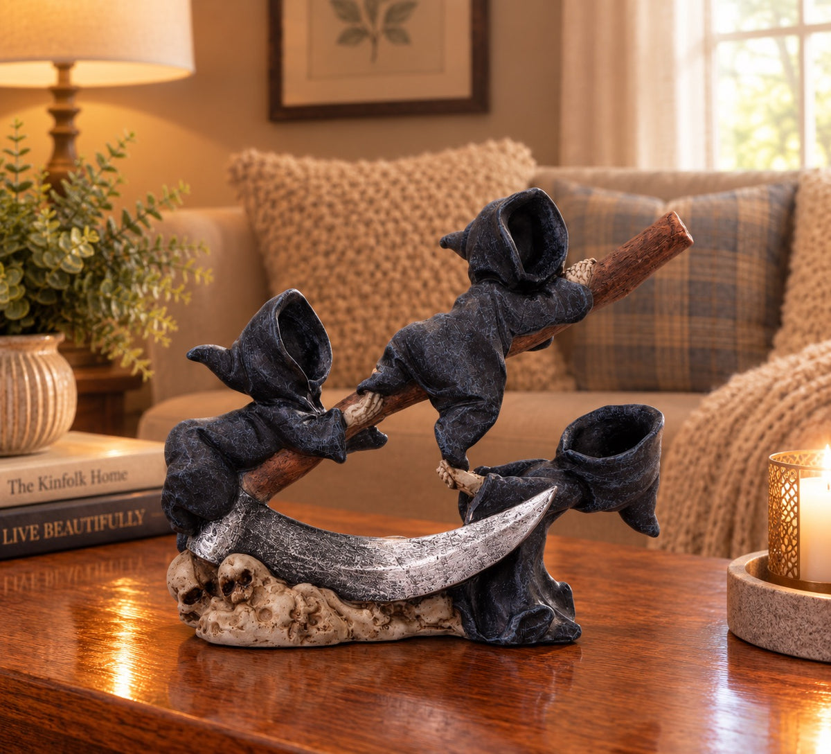 Mischievous Baby Reapers and Scythe Ornament
