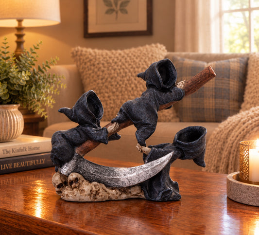 Mischievous Baby Reapers and Scythe Ornament