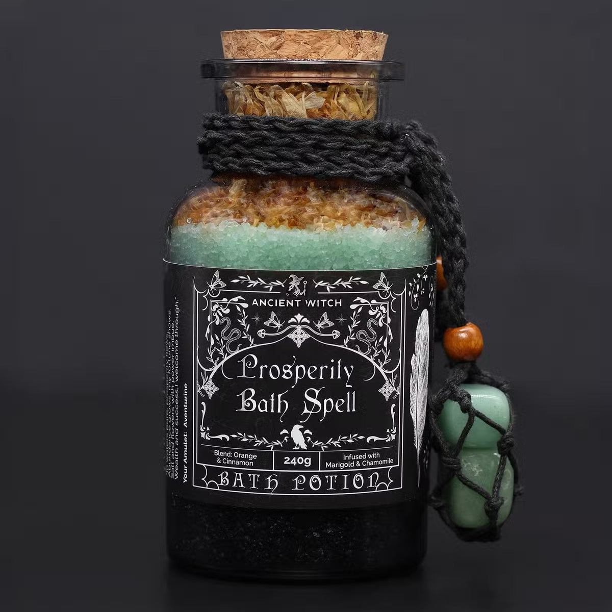 Prosperity Witch Bath Spell Potion & Aventurine Crystal Amulet