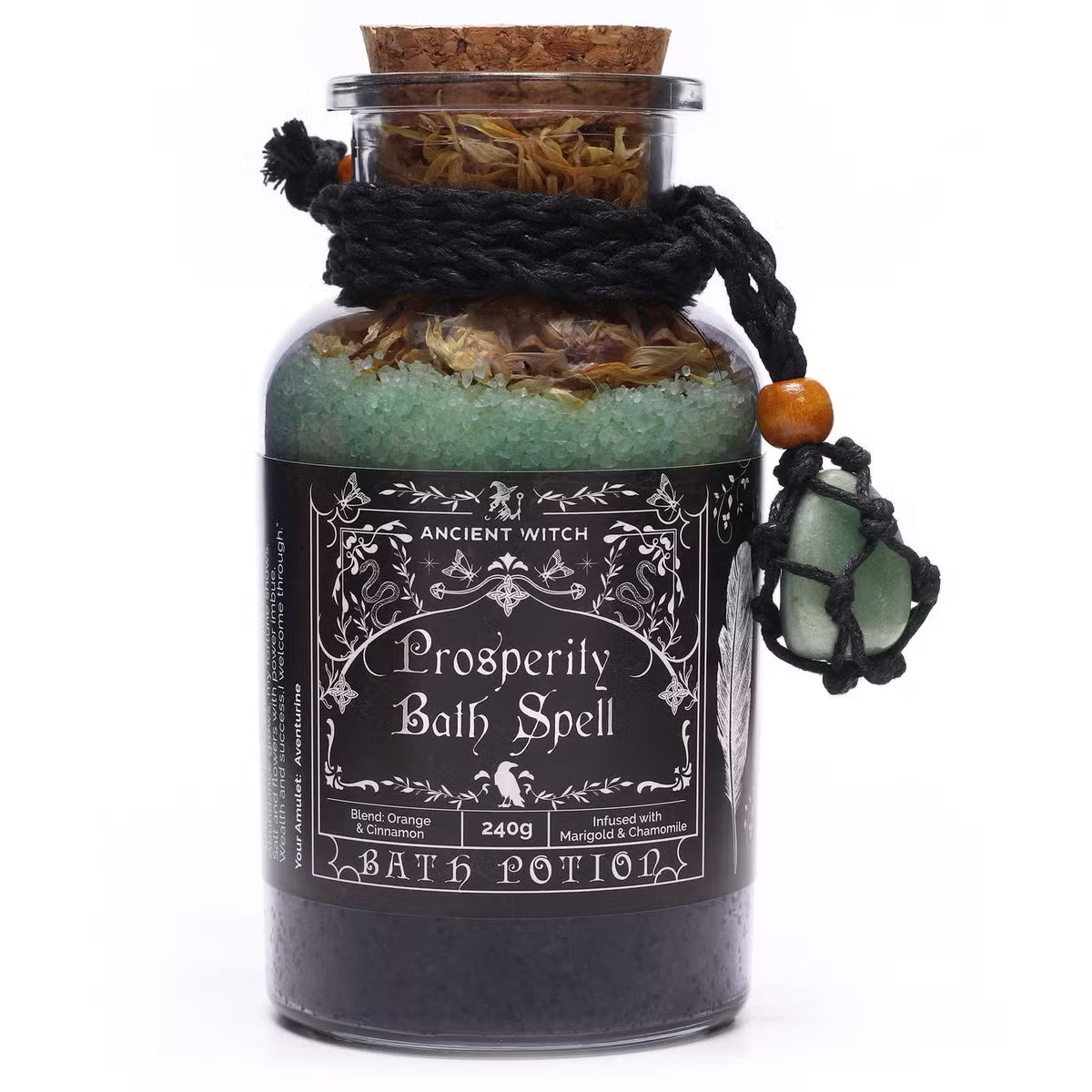 Prosperity Witch Bath Spell Potion & Aventurine Crystal Amulet