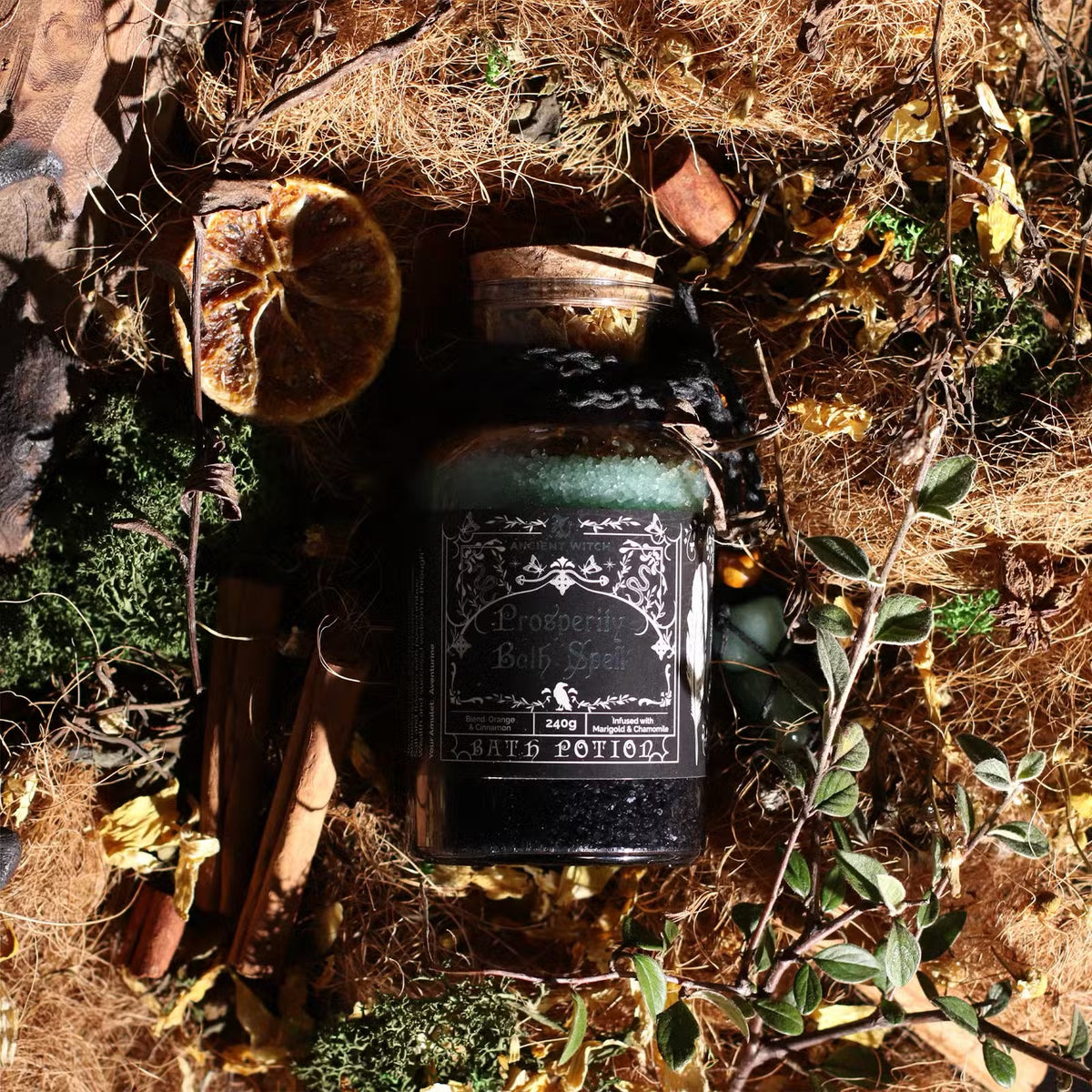 Prosperity Witch Bath Spell Potion & Aventurine Crystal Amulet
