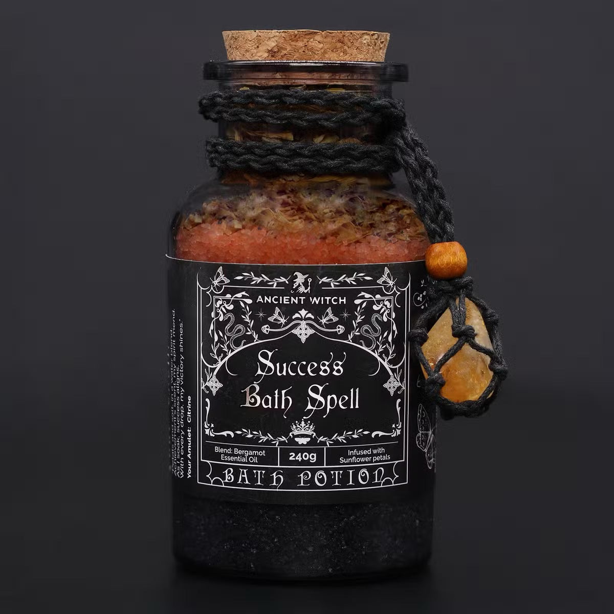 Success Witch Bath Spell Potion & Citrine Crystal Amulet