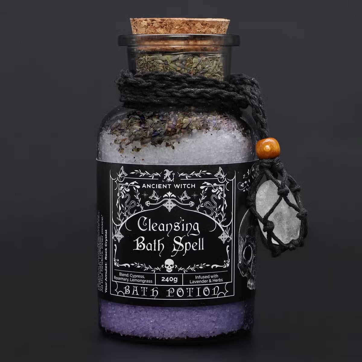 Cleansing Witch Bath Spell Potion & Rock Crystal Amulet