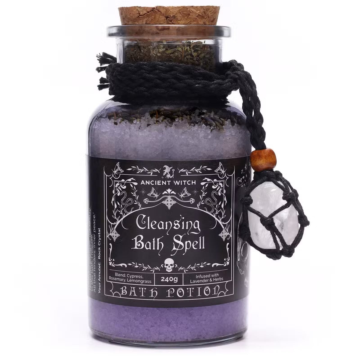Cleansing Witch Bath Spell Potion & Rock Crystal Amulet