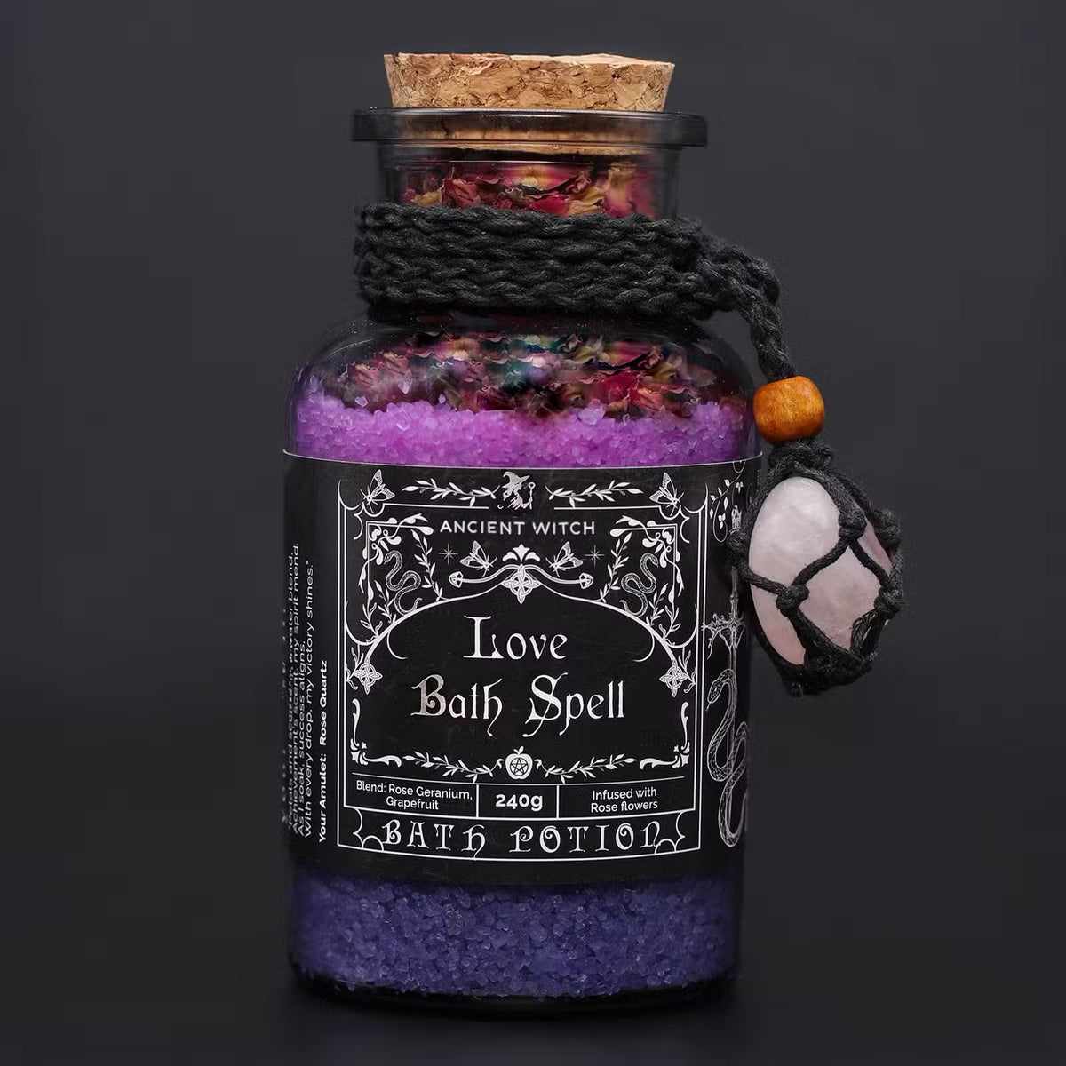 Love Witch Bath Spell Potion & Rose Quartz Crystal Amulet