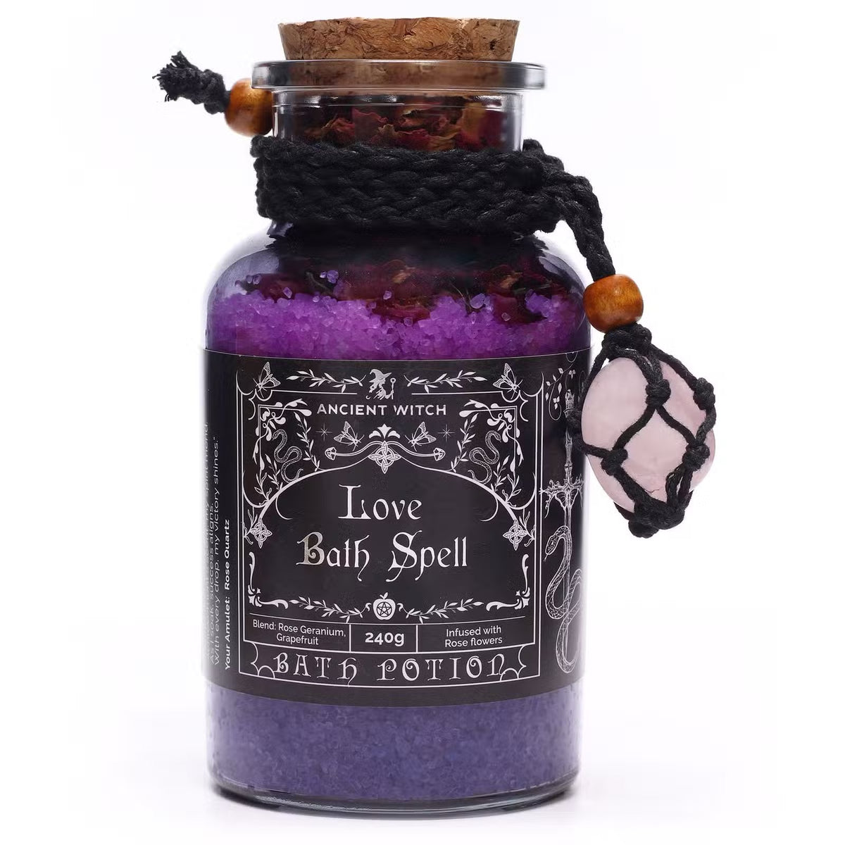 Love Witch Bath Spell Potion & Rose Quartz Crystal Amulet