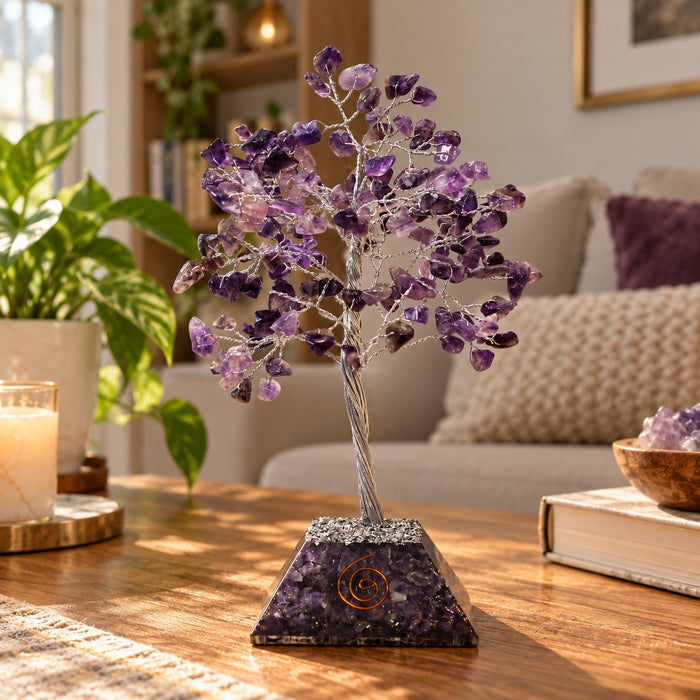 Amethyst Gemstone Tree with Orgonite Base - 160 Stone
