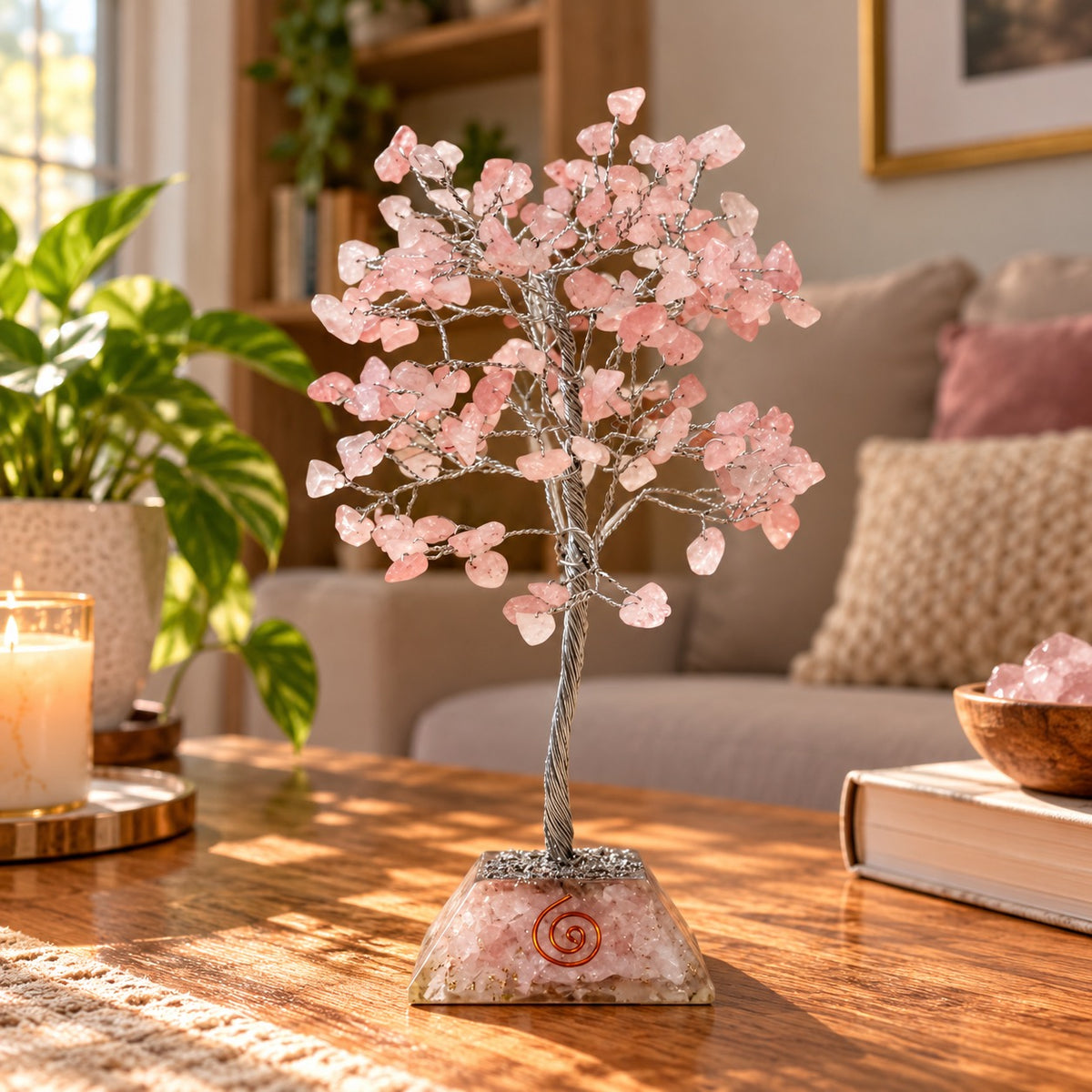 Rose Quartz Gemstone Tree with Orgonite Base - 160 Stone