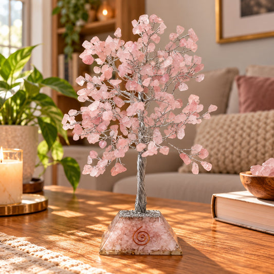 Rose Quartz Gemstone Tree with Orgonite Base - 320 Stone