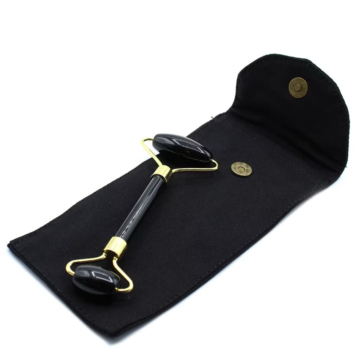 Black Obsidian Gemstone Face Roller with Pouch