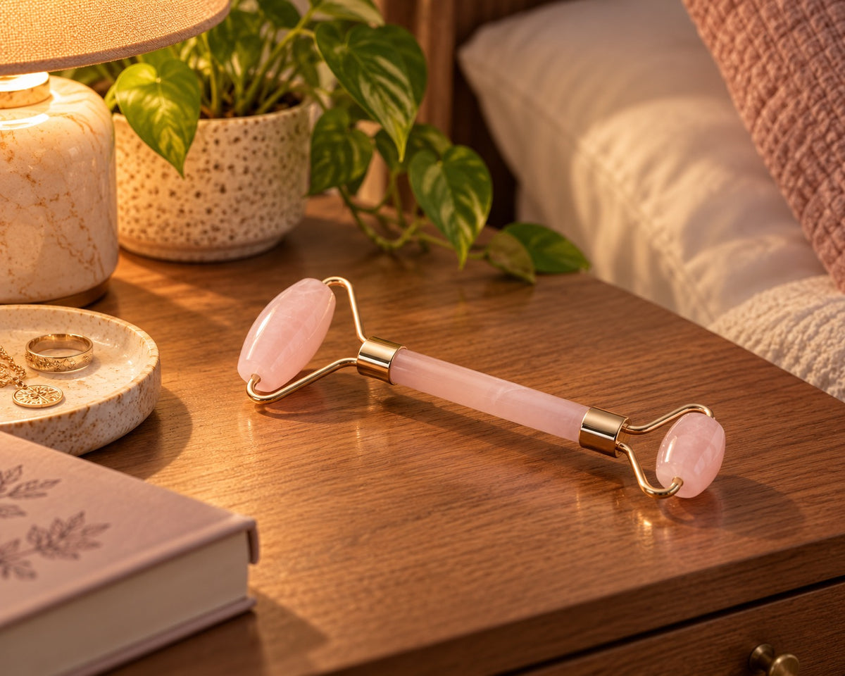 Rose Quartz Gemstone Face Roller with Pouch