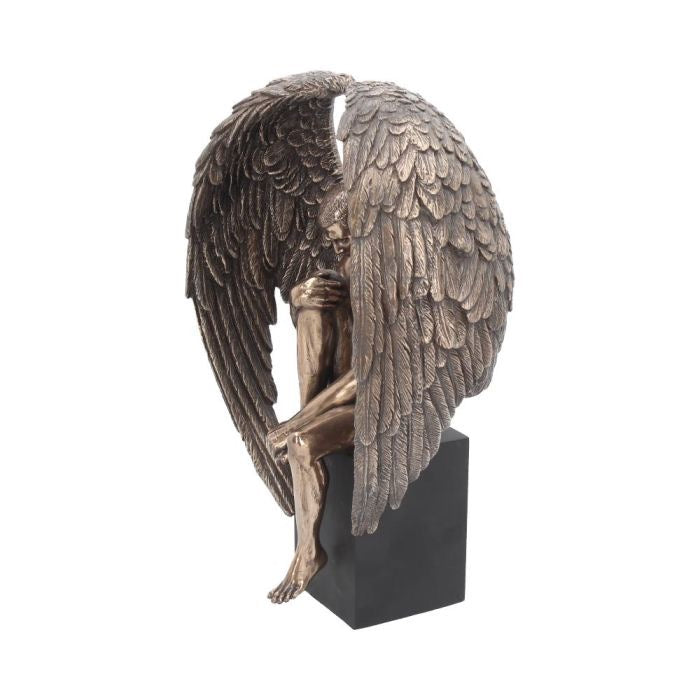 Bronzed Religious Contemplative Angel's Reflection Figurine 26cm