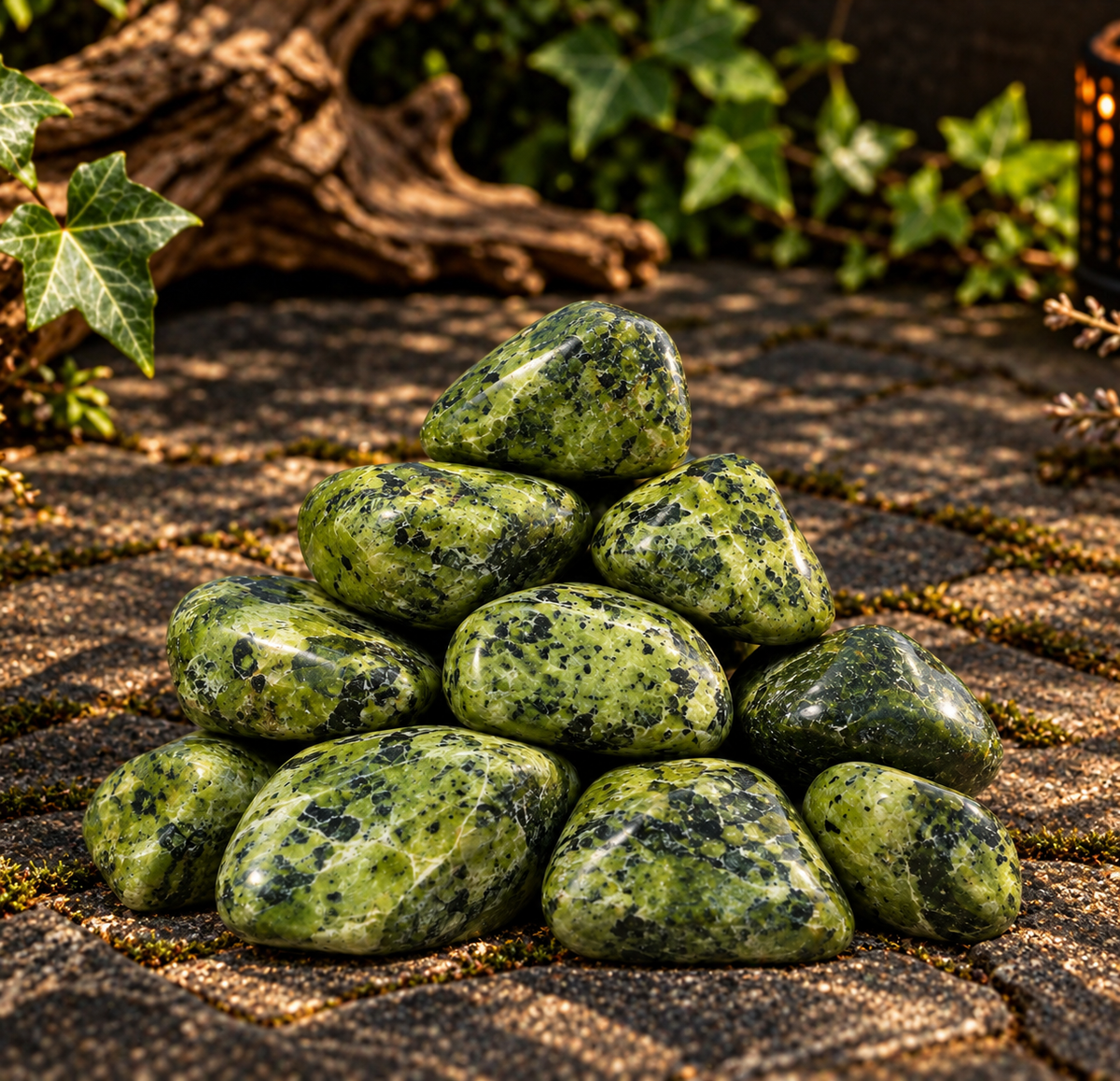 Green & Black Jade Serpentine Tumble Stone